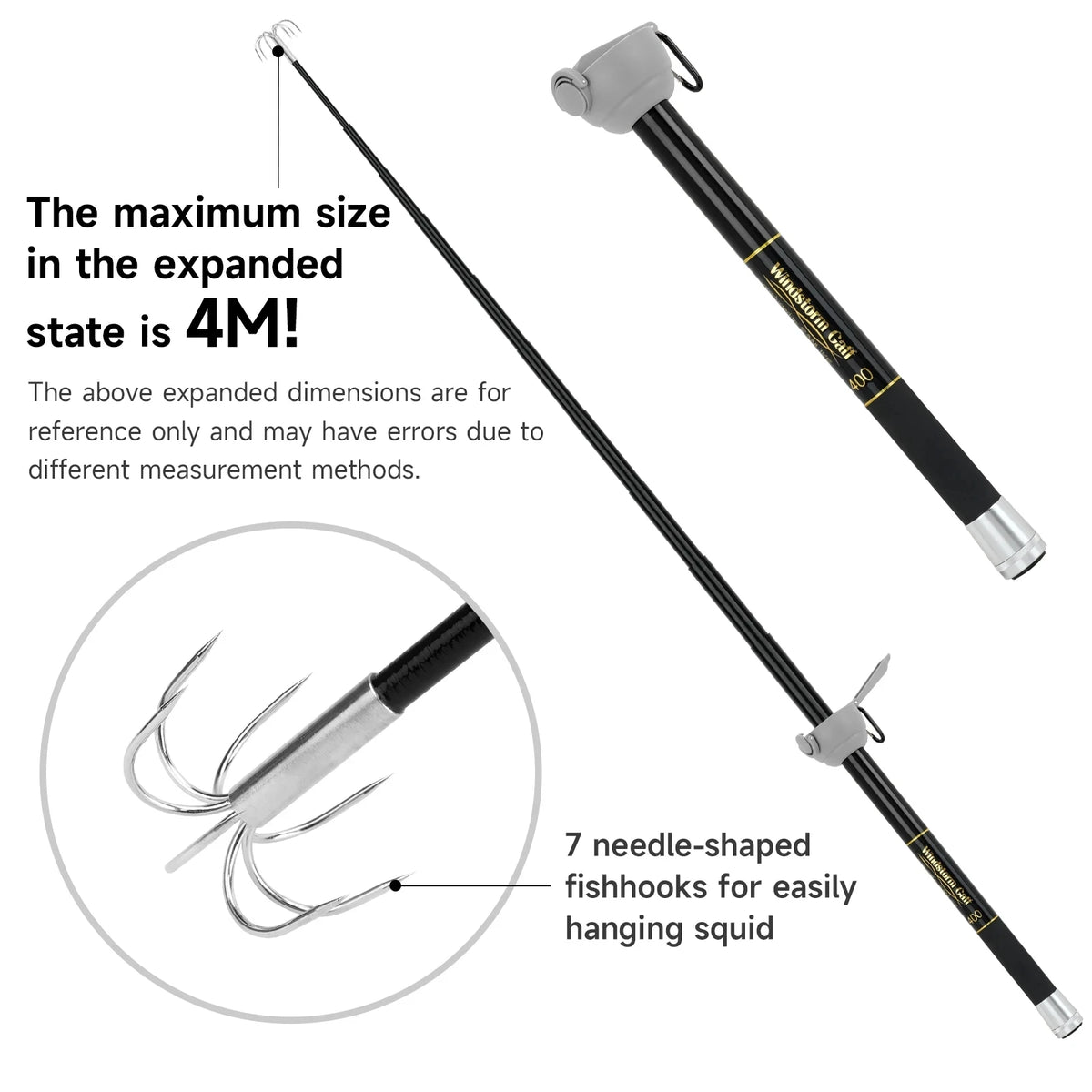 Telescopic Squid Hooks Fibreglass Rods Stainless Steel 7 Claw
