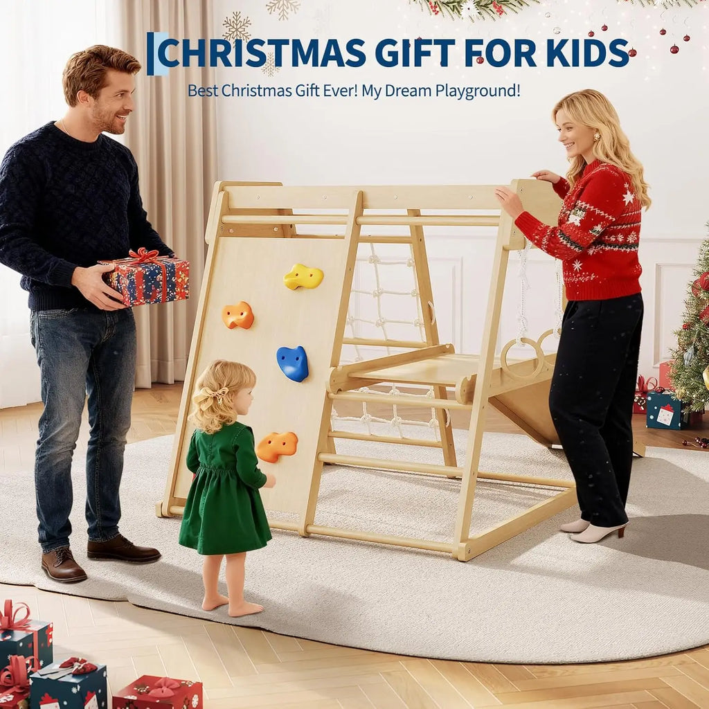 Wooden Kids Climber Playset  – Natural Finish
