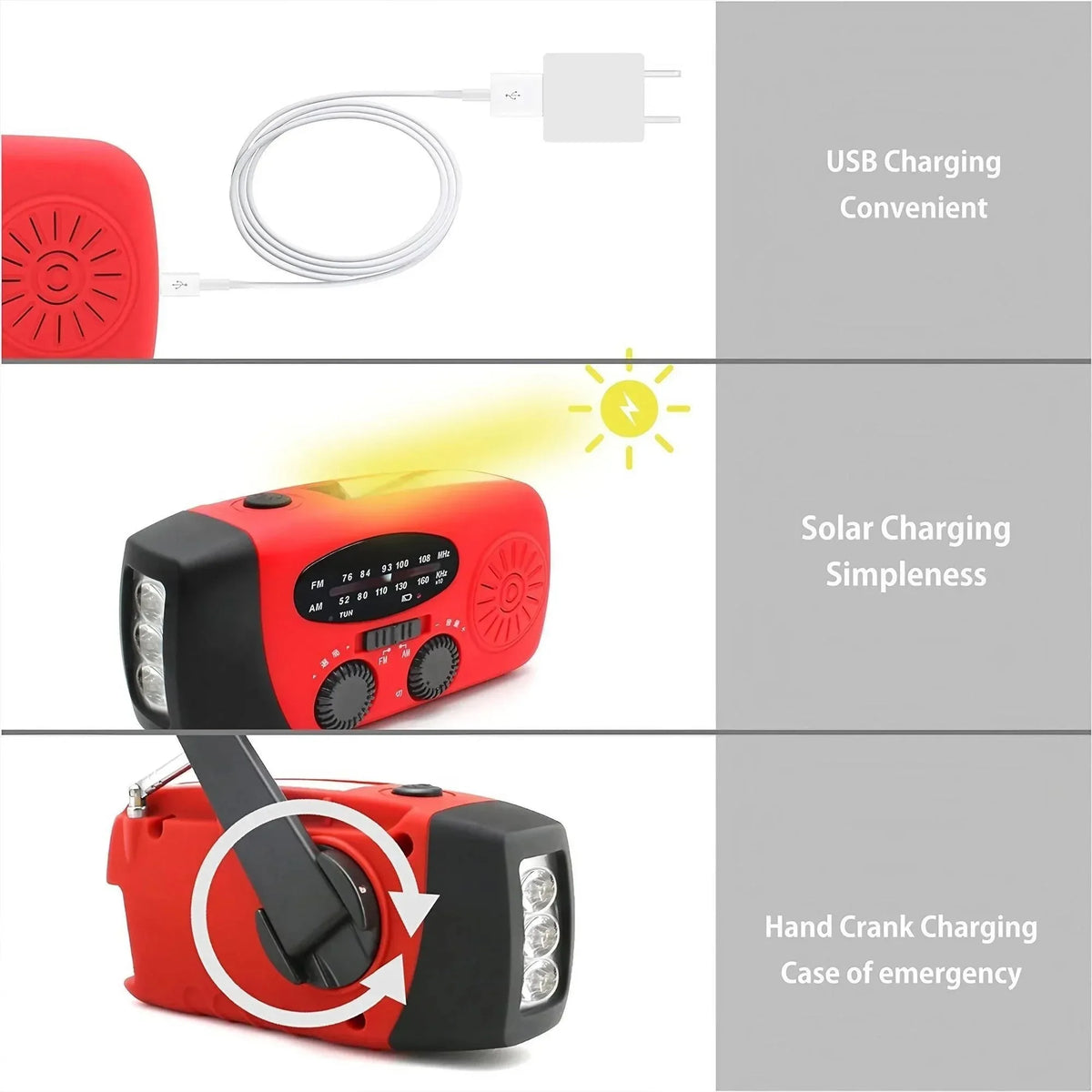 Solar Hand Crank Radio Power Bank and LED Flashlight