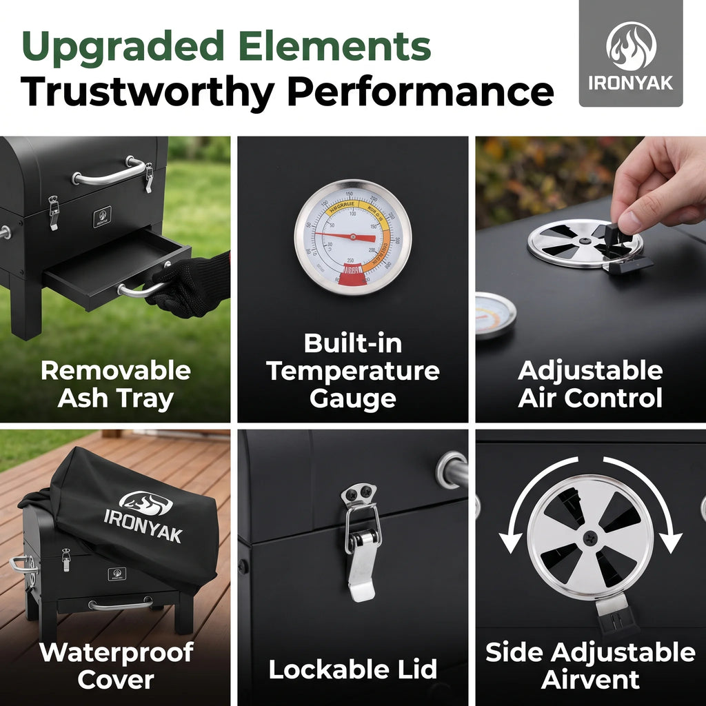 Portable Charcoal Grill & Smoker Cover Included