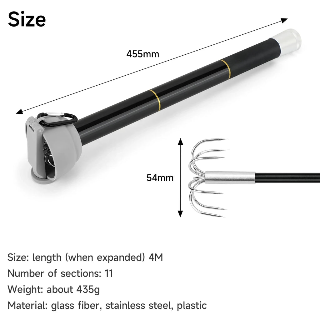 Telescopic Squid Hooks Fibreglass Rods Stainless Steel 7 Claw