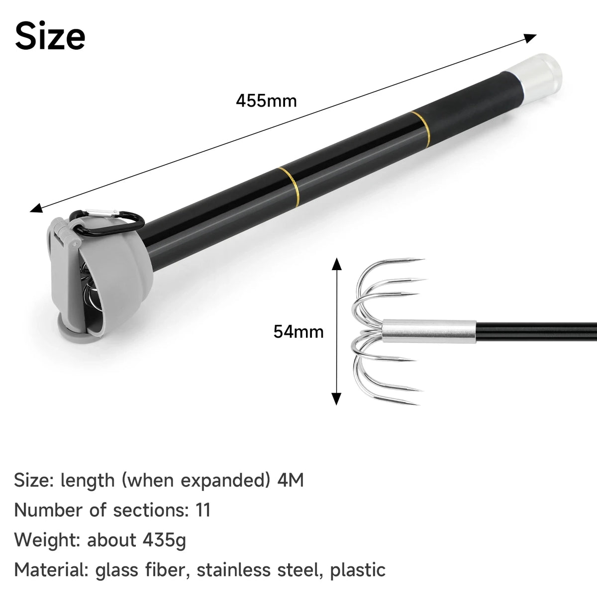 Telescopic Squid Hooks Fibreglass Rods Stainless Steel 7 Claw
