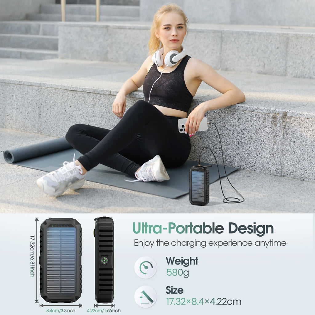 Solar Power Bank with Hand Crank, Compass & Leveler