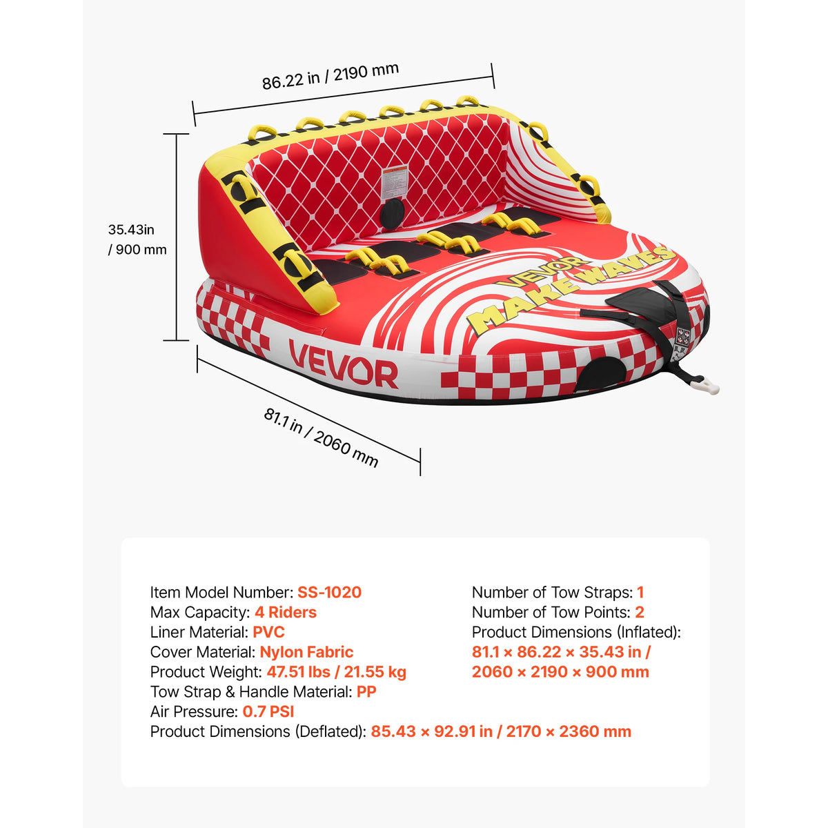 Towable Tubes for Boating with Full Nylon Cover Dual Tow Points