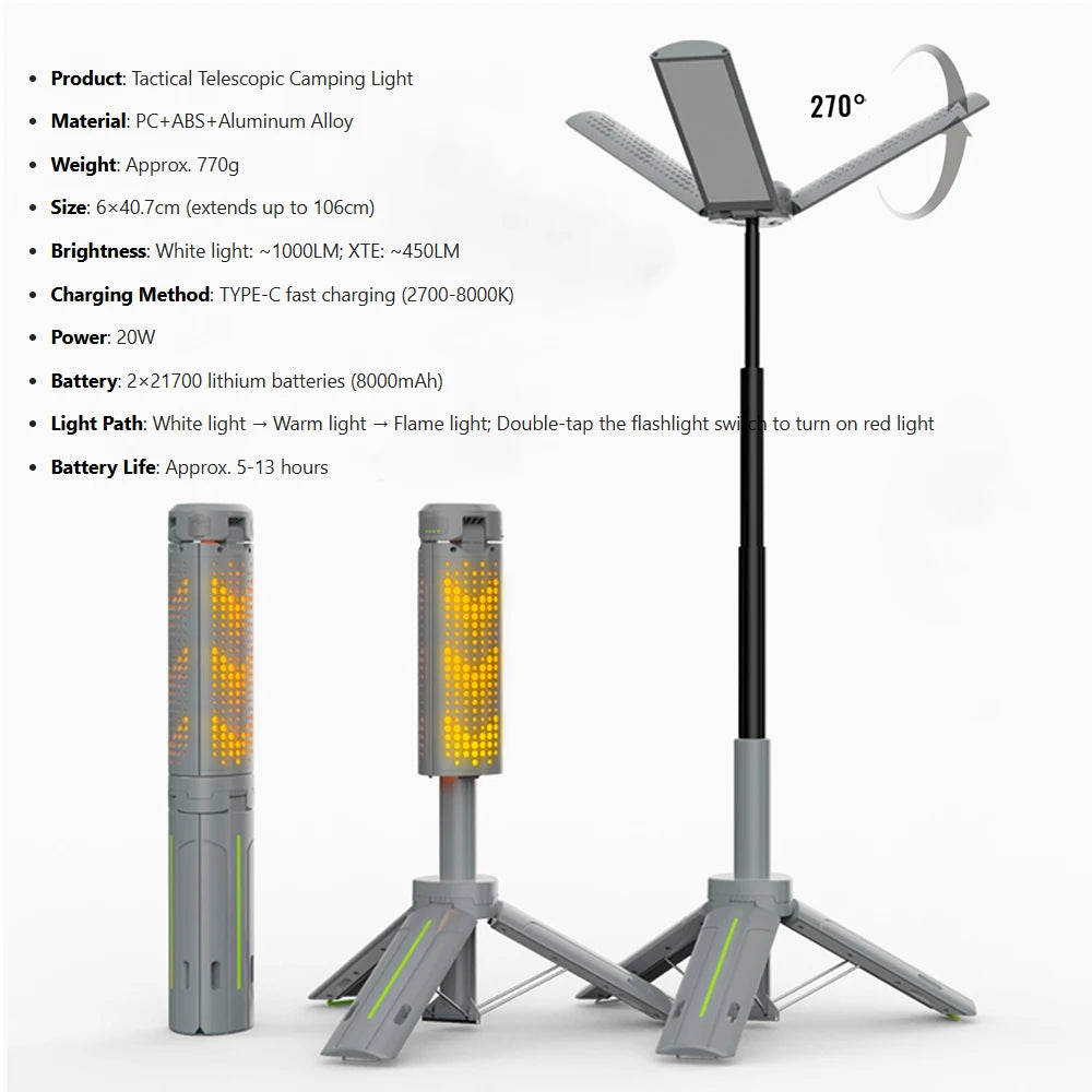 Telescopic Rechargeable Camping Lantern with Stand