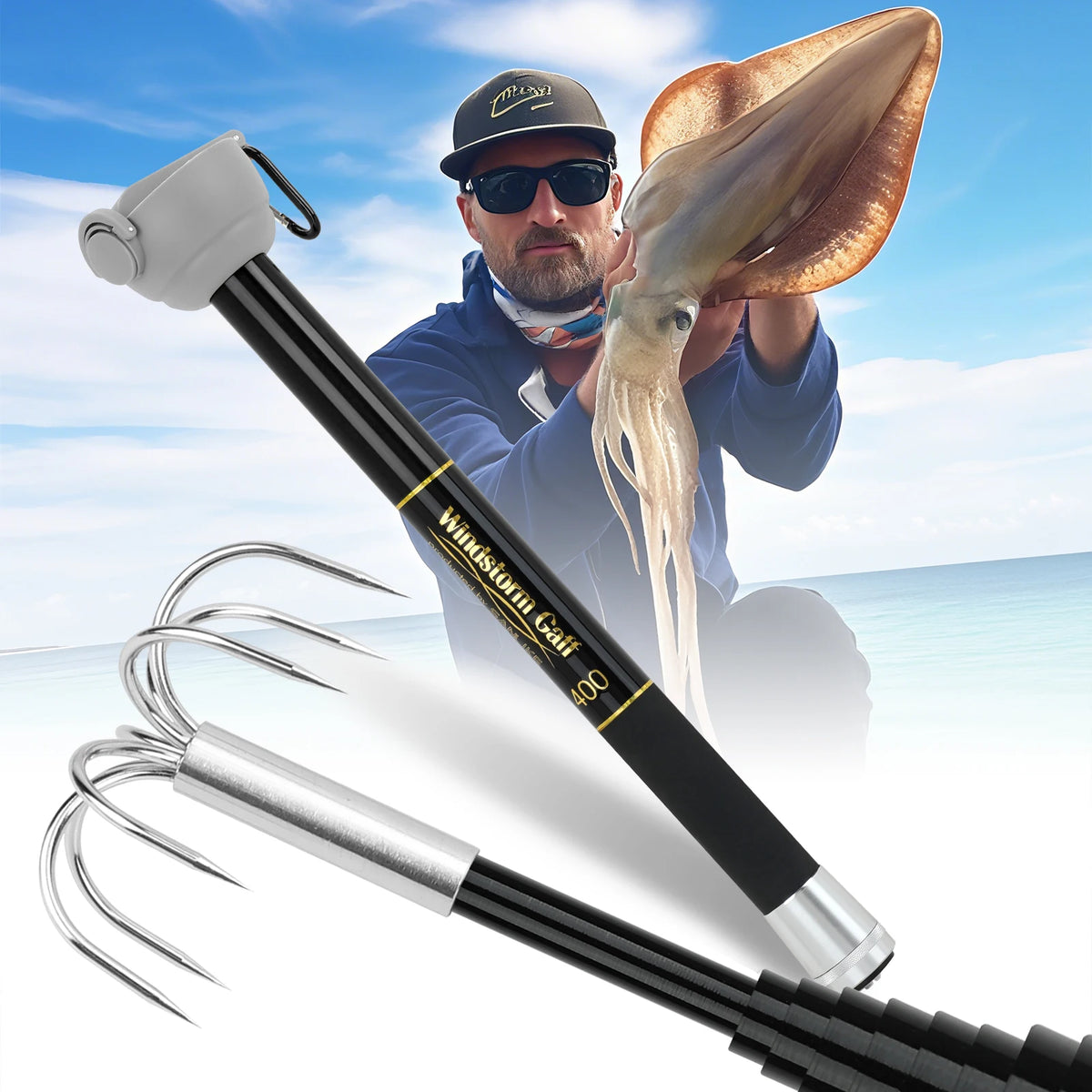 Telescopic Squid Hooks Fibreglass Rods Stainless Steel 7 Claw