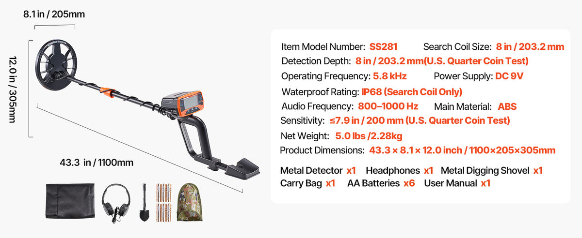 Metal Detector Waterproof Search Coil Display Headphones 3Modes
