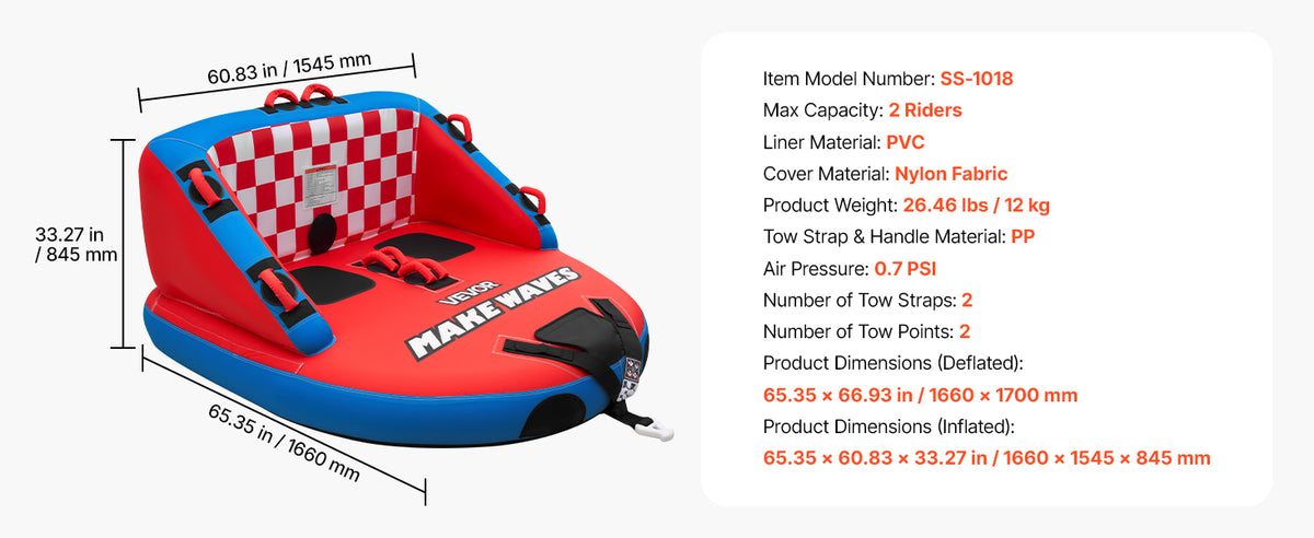 Towable Tubes for Boating with Full Nylon Cover Dual Tow Points