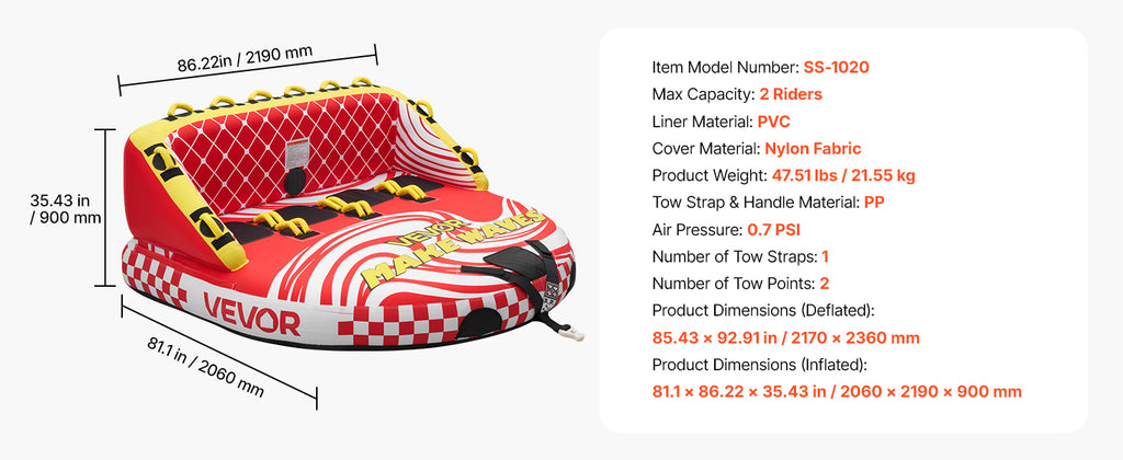 Towable Tubes for Boating with Full Nylon Cover Dual Tow Points